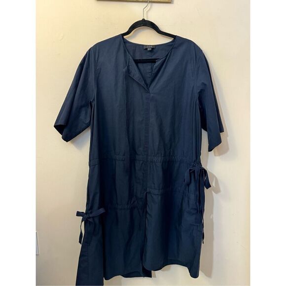 COS Navy Blue Asymmetric Dress With Drawstrings 44/M - Picture 1 of 7